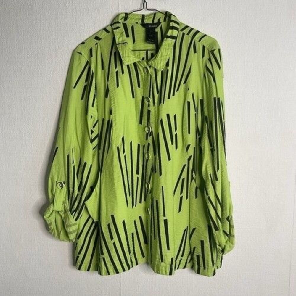Ali Miles Wire Collar Abstract Stripe Art to Wear Long Sleev Shirt Women Size 0X